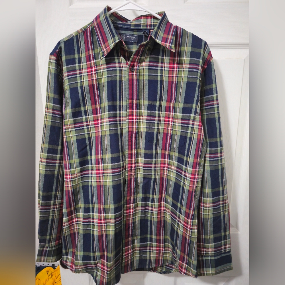 Arrow Men's Plaid Shirt - Navy, Green, and Red